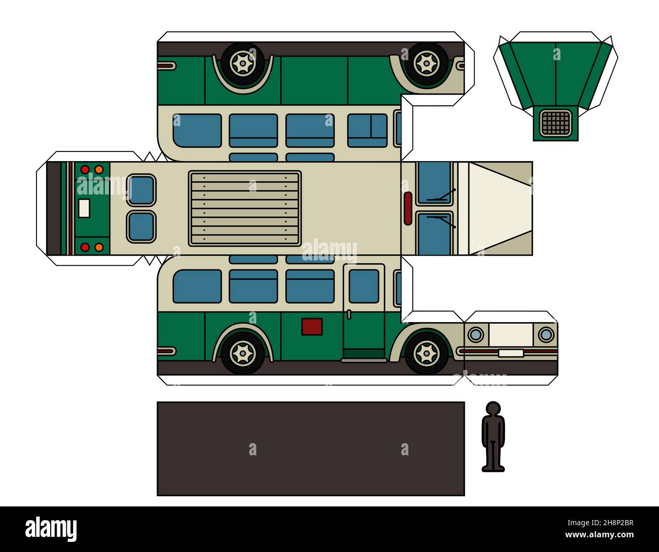Modello cartaceo di un autobus verde e crema vintage Foto Stock