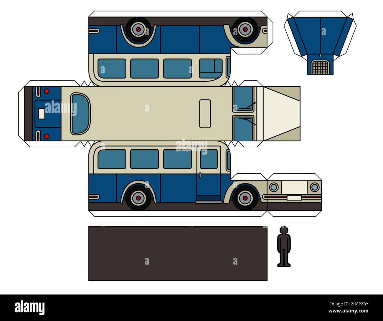 Modello di carta di un autobus d'epoca blu e crema Foto Stock