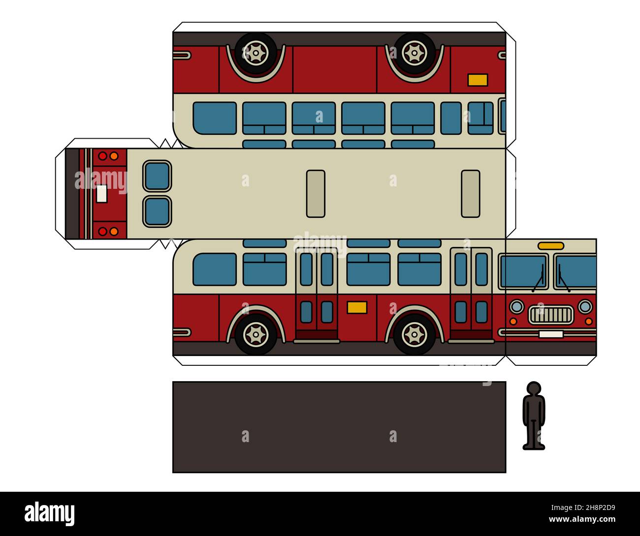 Modello cartaceo di un autobus rosso e crema vintage Foto Stock