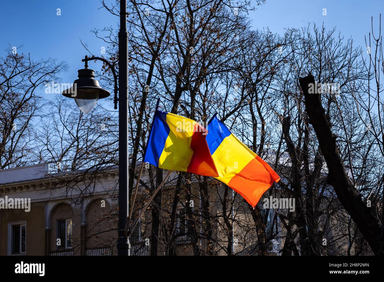 Bandiera rumena - Drapel roman in Union Day - Ziua Nationala a Romaniei, Marea Unire - 1 dicembre 1918 - 1 dicembre 1918 Foto Stock