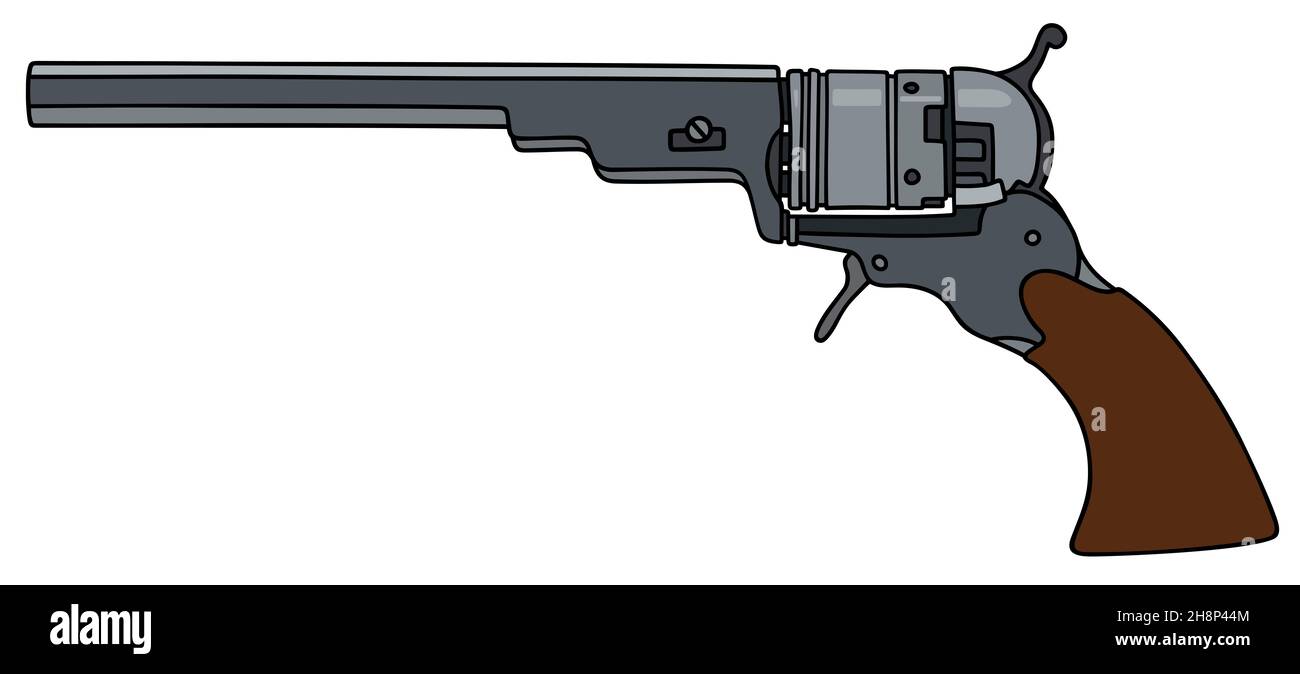 Disegno a mano di un revolver vintage lungo Foto Stock