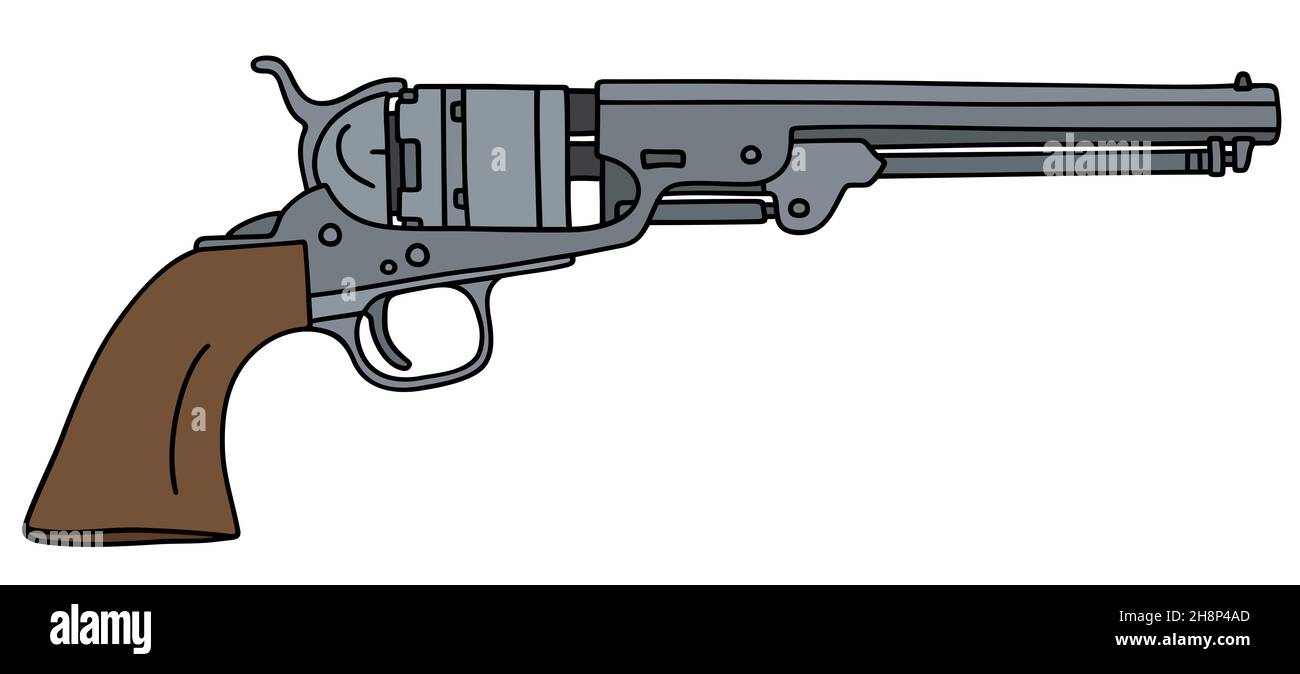 Disegno a mano di un classico revolver occidentale selvaggio americano Foto Stock