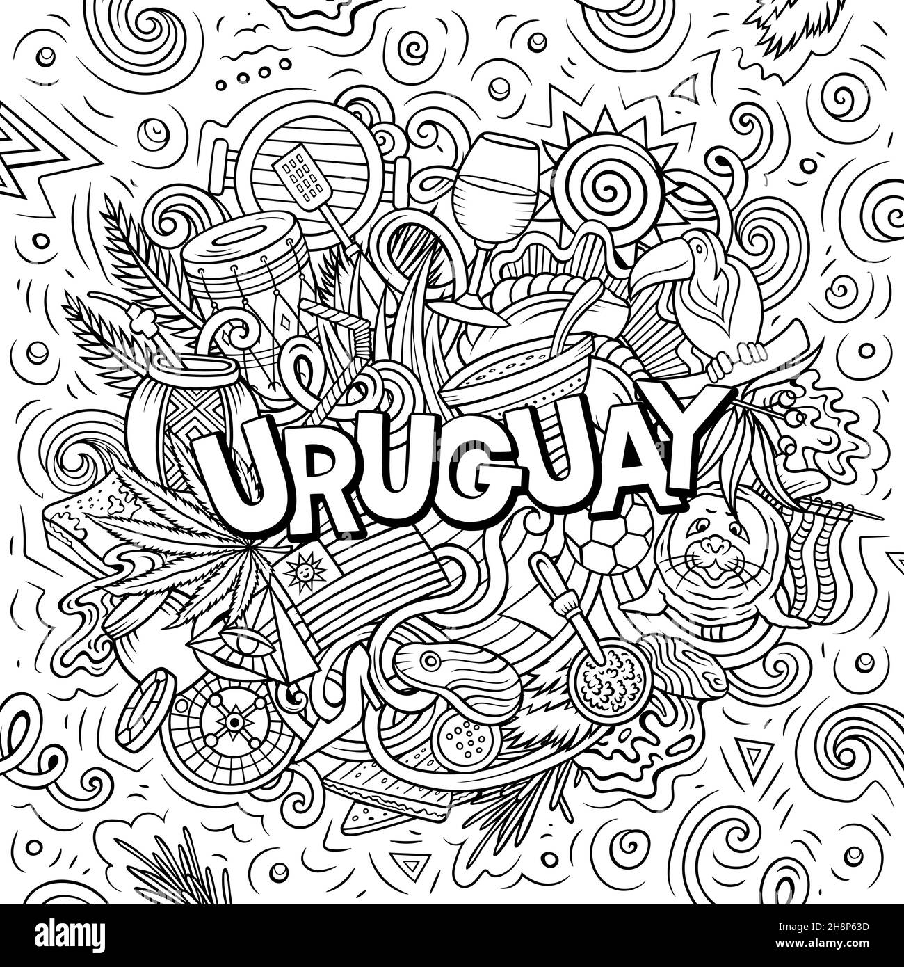 Uruguay disegno a mano cartoon Doodle illustrazione Illustrazione Vettoriale