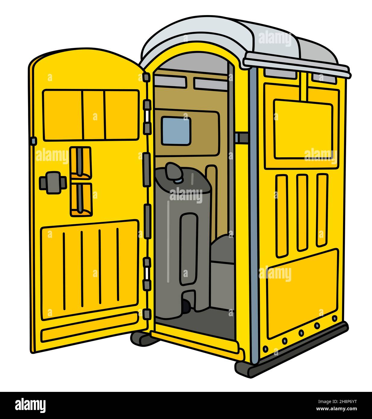 Disegno a mano di un gabinetto mobile aperto in plastica gialla Foto Stock
