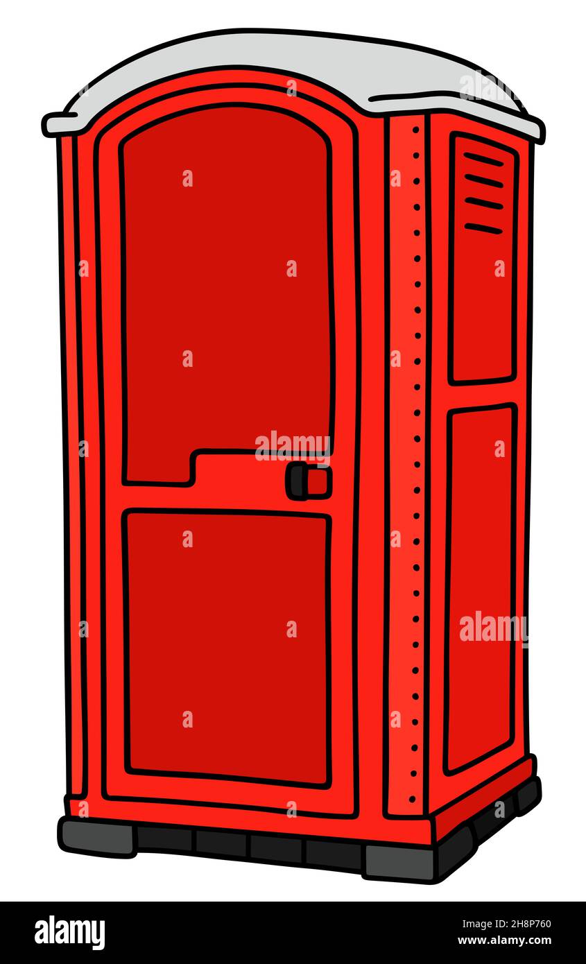 Disegno a mano di un gabinetto mobile in plastica rossa Foto Stock
