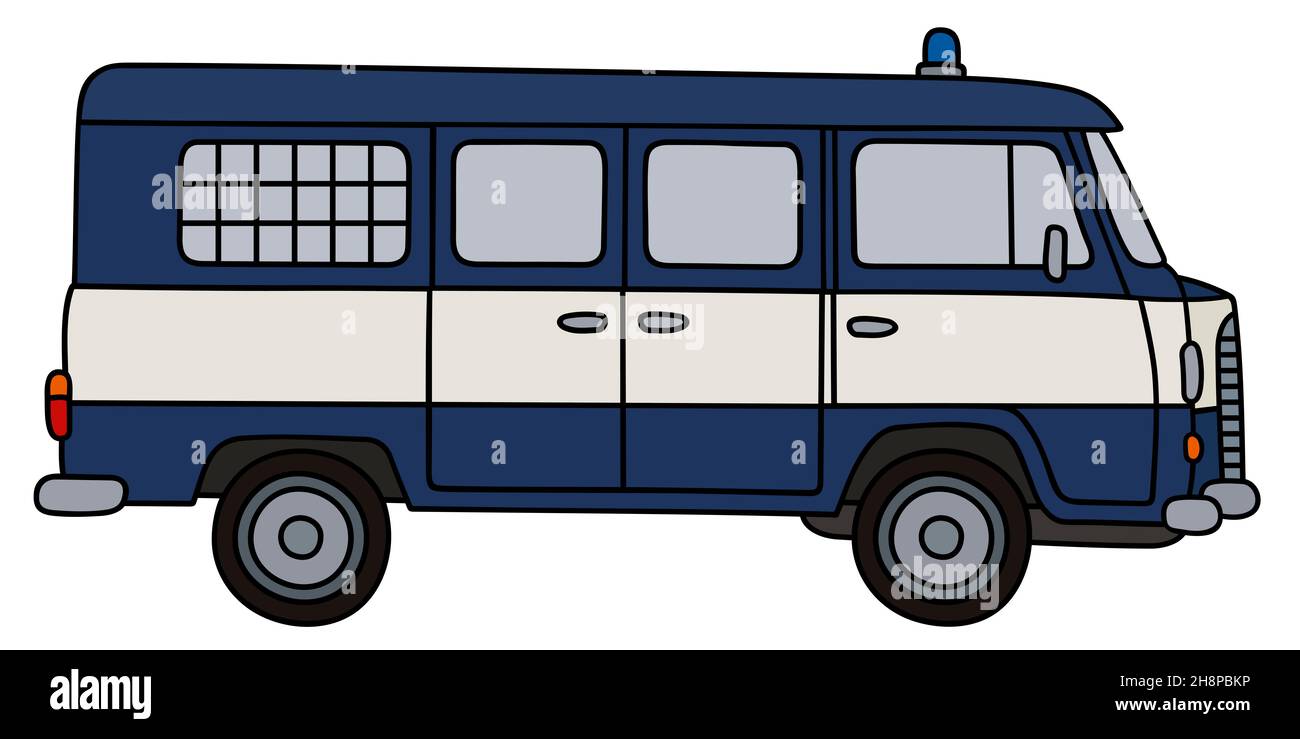 Disegno a mano di un minivan di polizia retro blu scuro Foto Stock