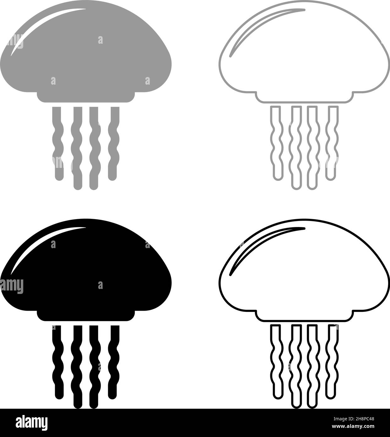 Medusa medusa medusa set icona grigio nero colore vettore illustrazione immagine semplice stile piatto pieno contorno linea sottile Illustrazione Vettoriale