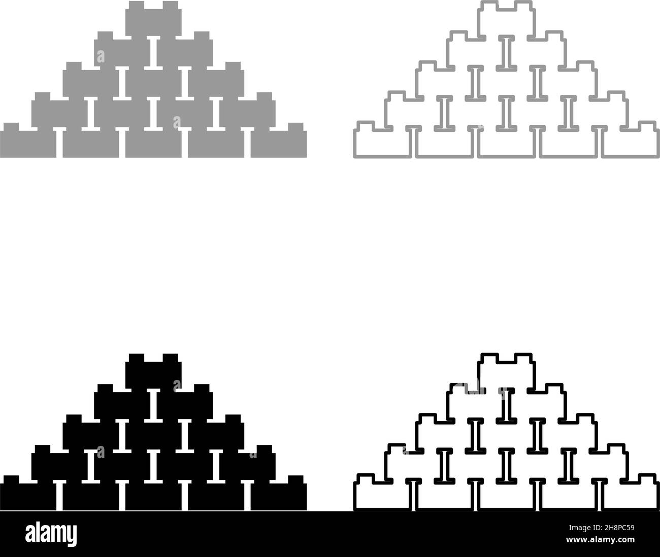 Piramide di mattoni Imposta icona grigio nero colore immagine vettoriale semplice stile piatto pieno contorno linea sottile Illustrazione Vettoriale