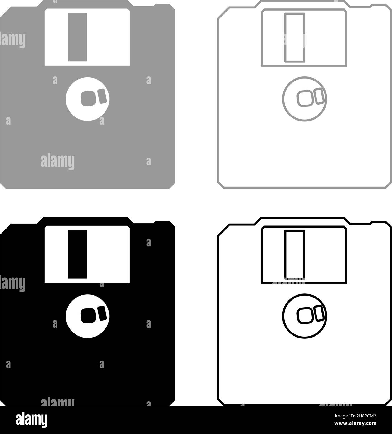 Dischetto floppy disk memorizzazione concetto set icona grigio nero colore vettore illustrazione immagine semplice stile piatto pieno contorno linea sottile Illustrazione Vettoriale