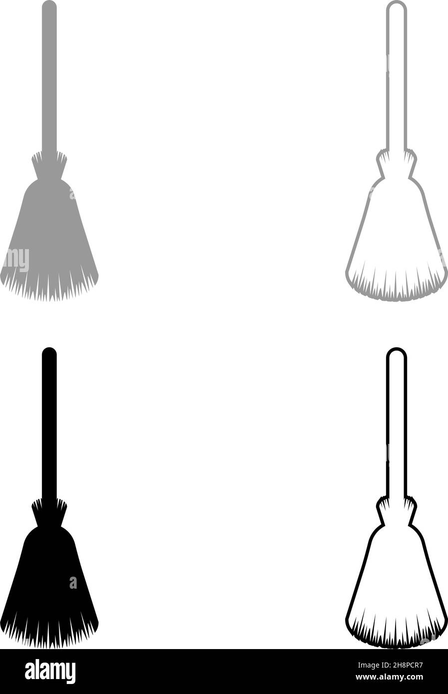 Scopa besom broomstick set icona grigio nero colore vettoriale immagine semplice stile piatto pieno contorno linea sottile Illustrazione Vettoriale