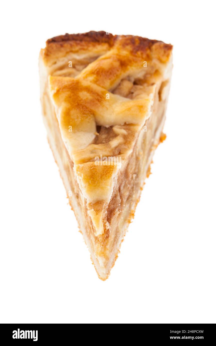 un pezzo di torta di mele su torta di fondo bianca, mela, torta di mele, pezzo, torta, uno, strato, isolato, bianco, sfondo Foto Stock