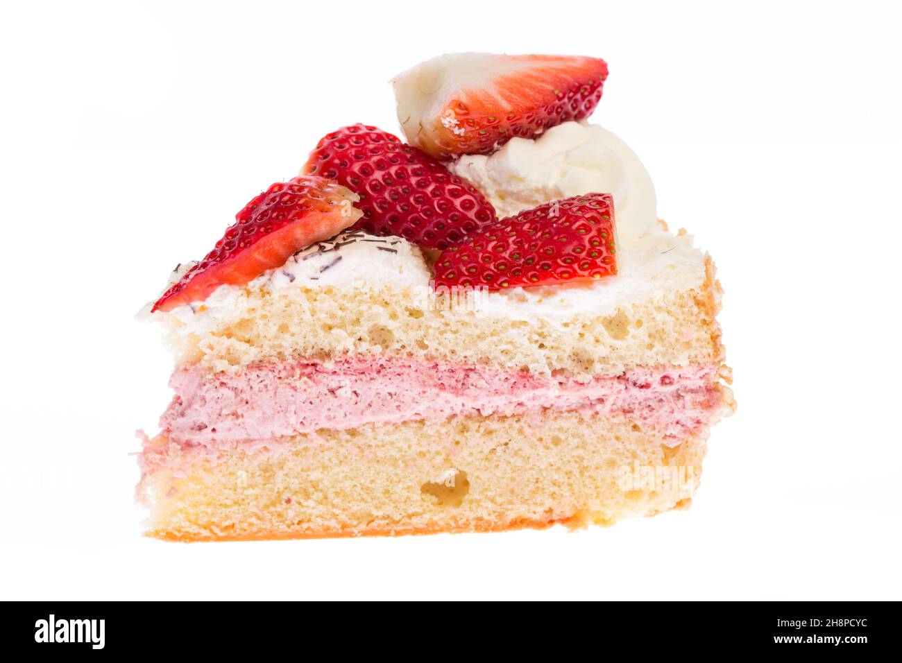 piccolo pezzo di torta creme fragola su sfondo bianco singolo, pezzo, fragola, torta, torta, torta di fragole, sfondo bianco, Foto Stock