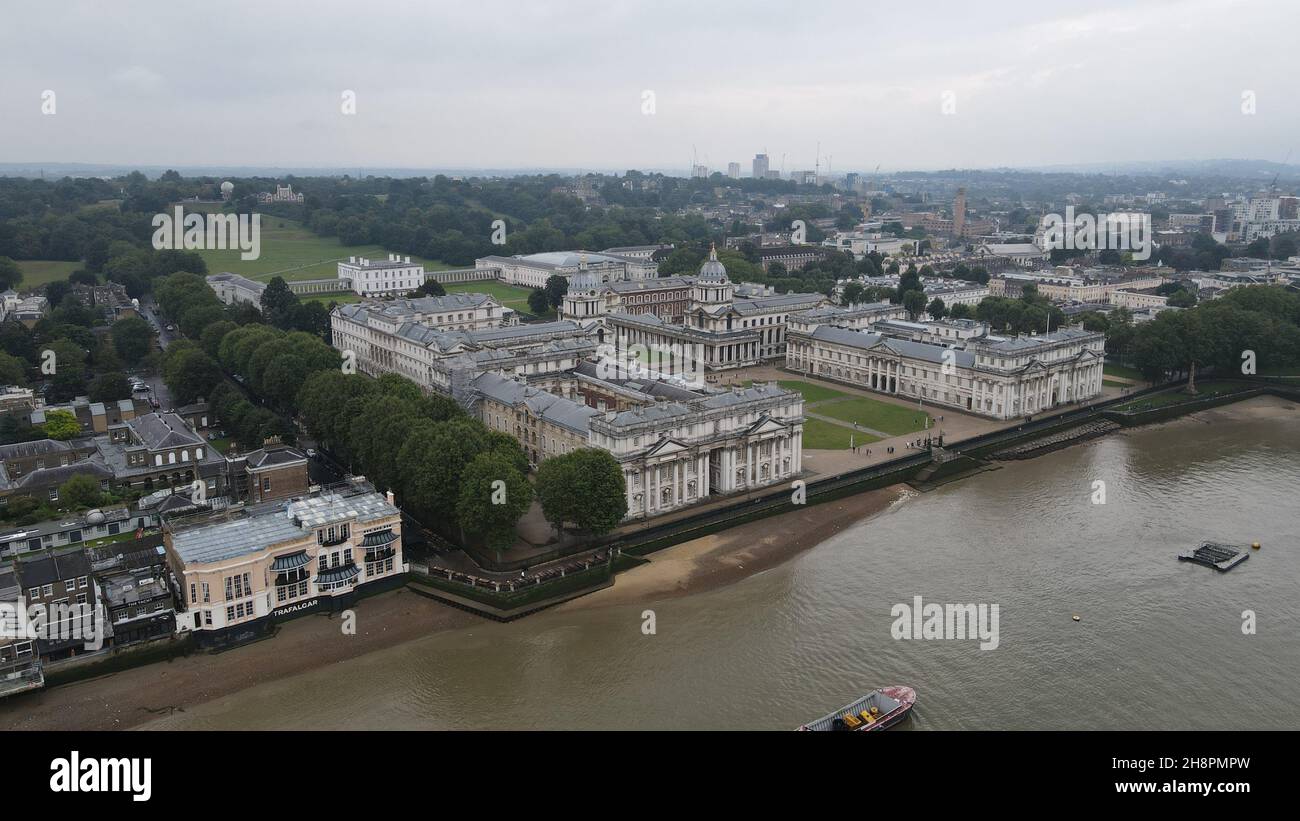 Greenwich Naval College London UK estate 2021 Aerial Foto Stock