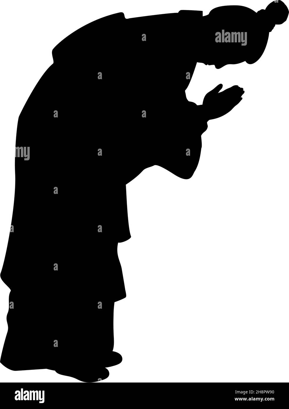 Silhouette di uomo tradizionale inchinatura. Gesto di etiquette giapponese di Ojigi. Illustrazione Vettoriale
