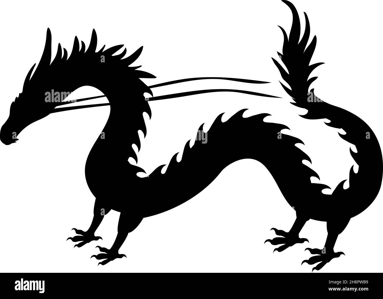 Drago silhouette. Folklore orientale e mitologia. Illustrazione Vettoriale