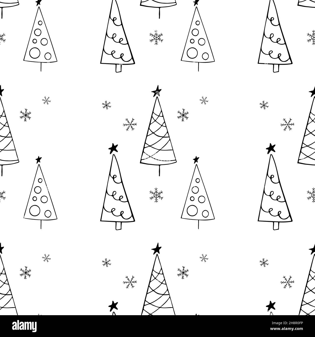 Albero di Natale disegno a mano senza cuciture modello. Texture Doodle con semplice abete per stampa, carta, design, tessuto, arredamento, confezione regalo, sfondo. Vettore Ney Illustrazione Vettoriale