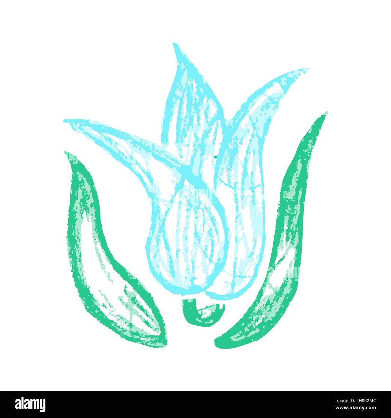 Icona in stile disegno a mano. Illustrazione vettoriale. Fiore carino. Disegno con pastelli di cera, gesso colorato, creatività dei bambini. Segno, simbolo, pin Illustrazione Vettoriale