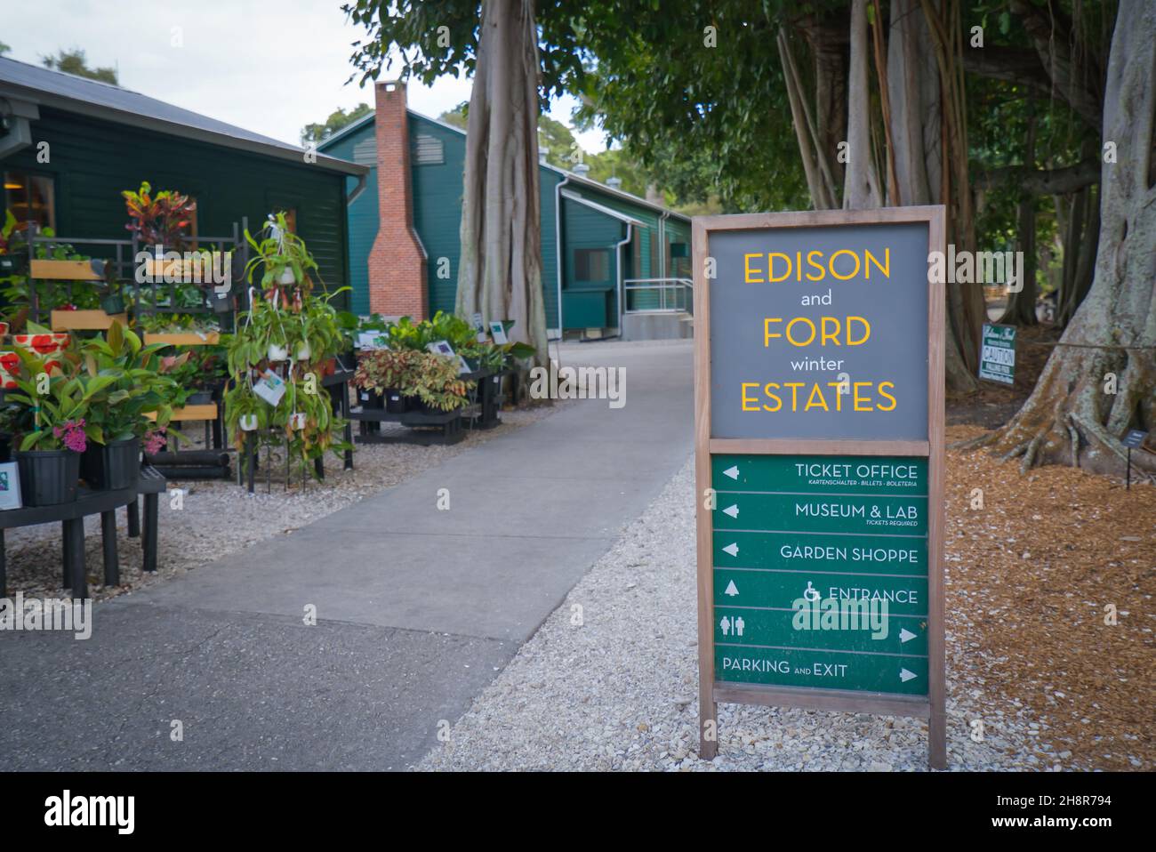 Ingresso al museo Edison a Fort Myers, Florida Foto Stock