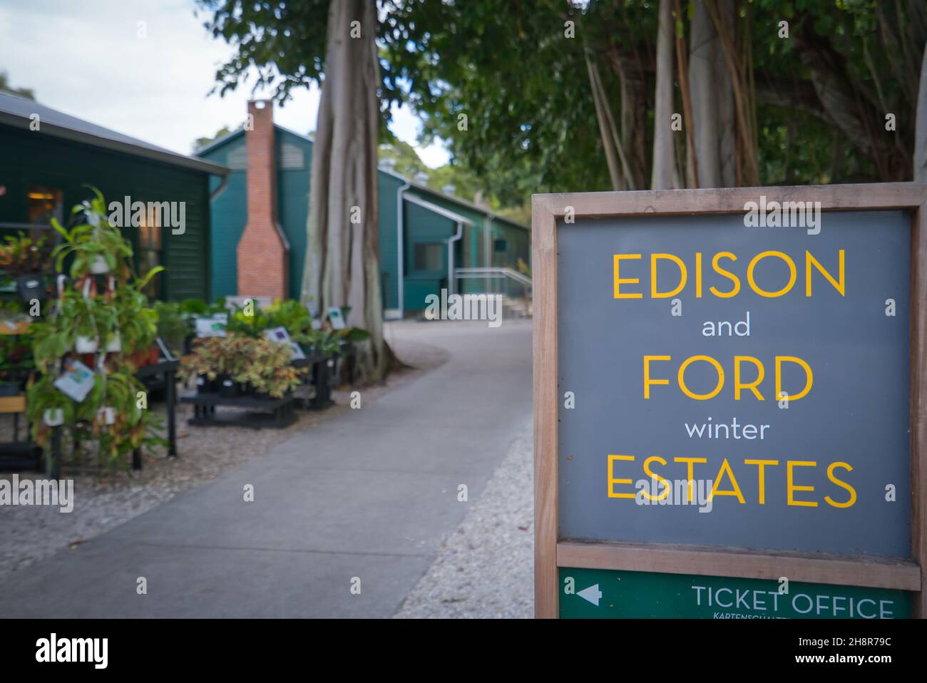 Edison Ford Estate segno in Fort Myers, Florida Foto Stock