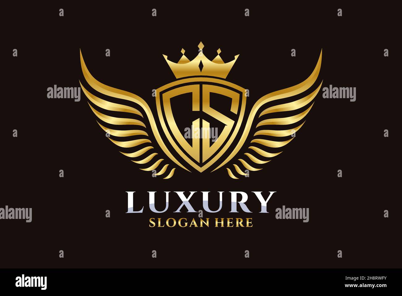 Luxury Royal Wing Letter CS crest Gold color Logo Vector, Victory logo, crest logo, wing logo, Vector logo . Illustrazione Vettoriale