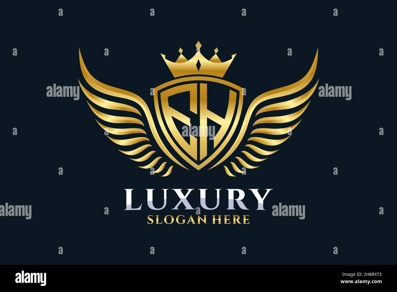 Luxury Royal Wing Letter EH crest Gold color Logo Vector, Victory logo, crest logo, wing logo, Vector logo . Illustrazione Vettoriale