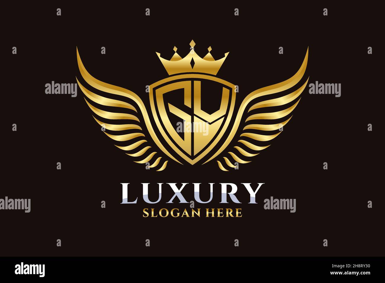 Luxury Royal Wing Letter GV crest colore Gold Logo Vector, Victory logo, crest logo, wing logo, Vector logo . Illustrazione Vettoriale