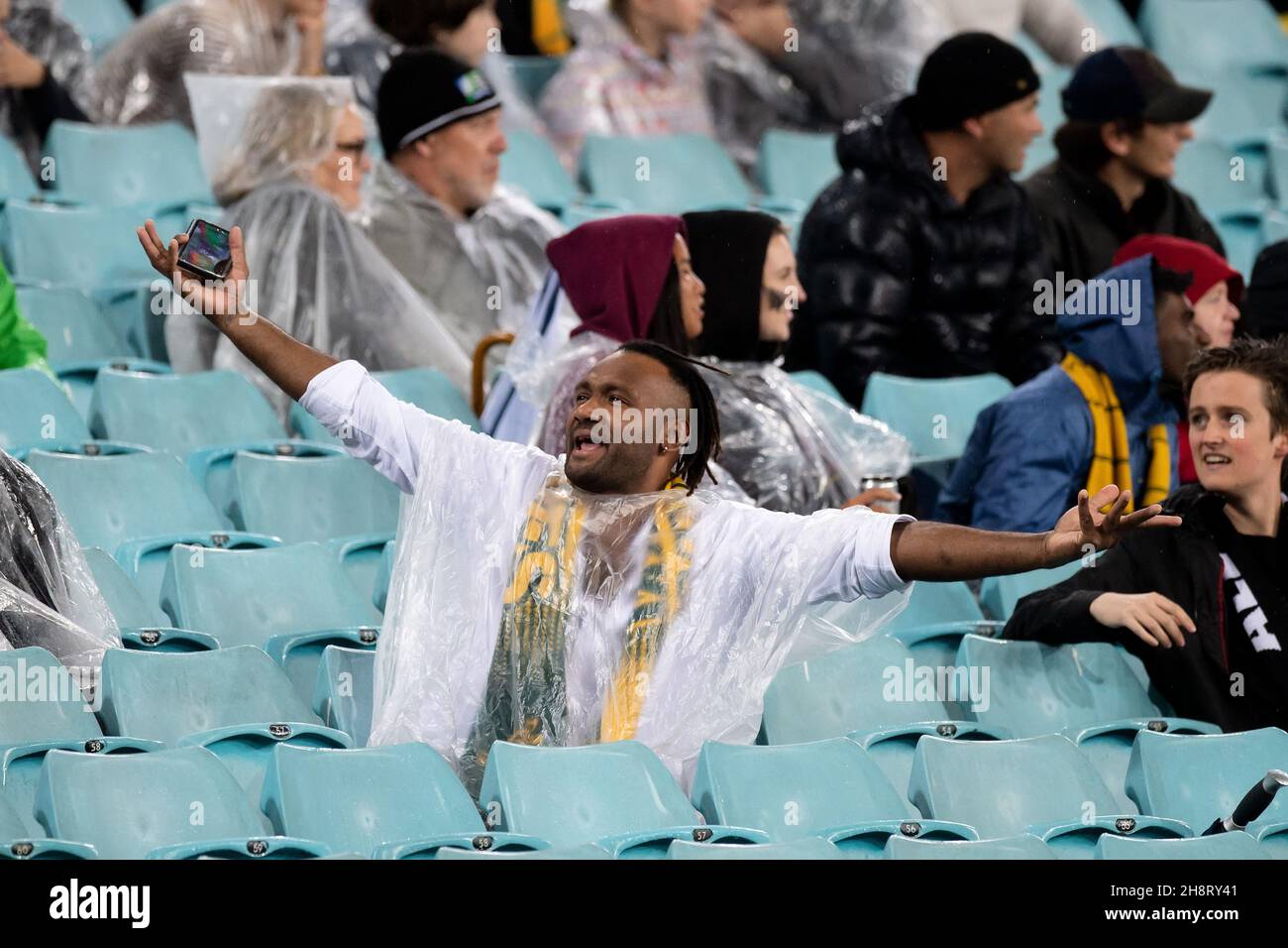 I tifosi australiani durante la partita della Bledisloe Cup tra i wallaby australiani e i neozelandesi All Blacks all'ANZ Stadium il 31 ottobre 2020 a Sydney, Australia. (Foto di Steven Markham/Speed Media) Foto Stock