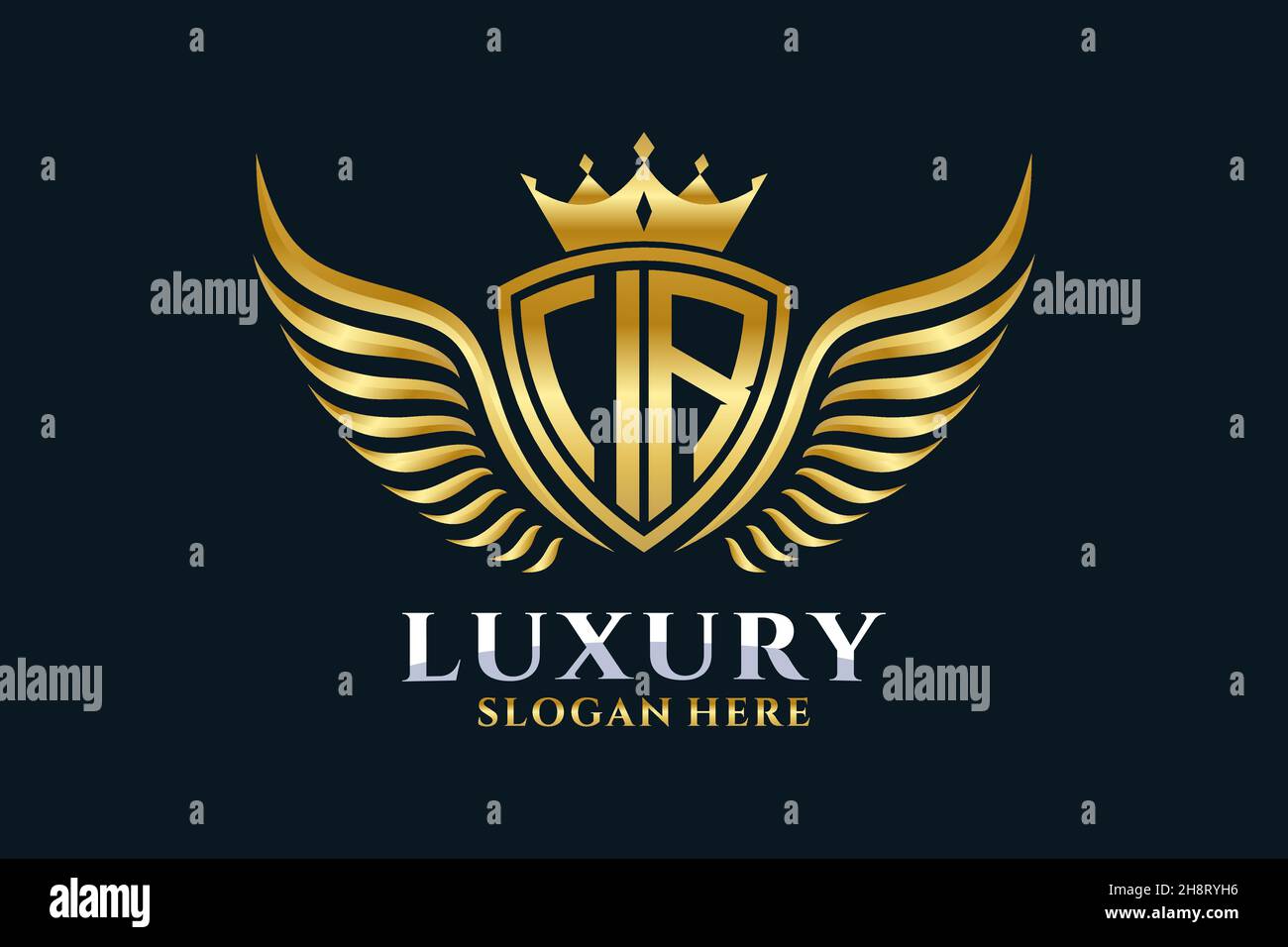Luxury Royal Wing lettera IR crest colore oro Logo vettoriale, logo Victory, logo crest, logo wing, logo vettoriale . Illustrazione Vettoriale