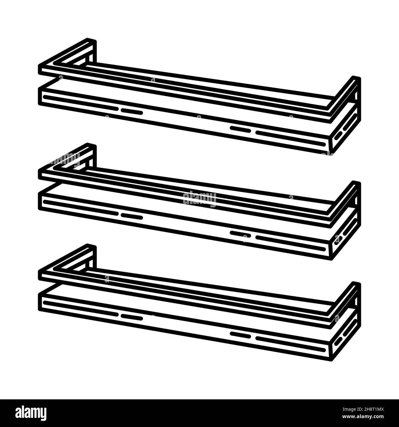 Mensole galleggianti parete parte di arredamento e decorazione domestica disegno a mano icona Set Vector. Illustrazione Vettoriale