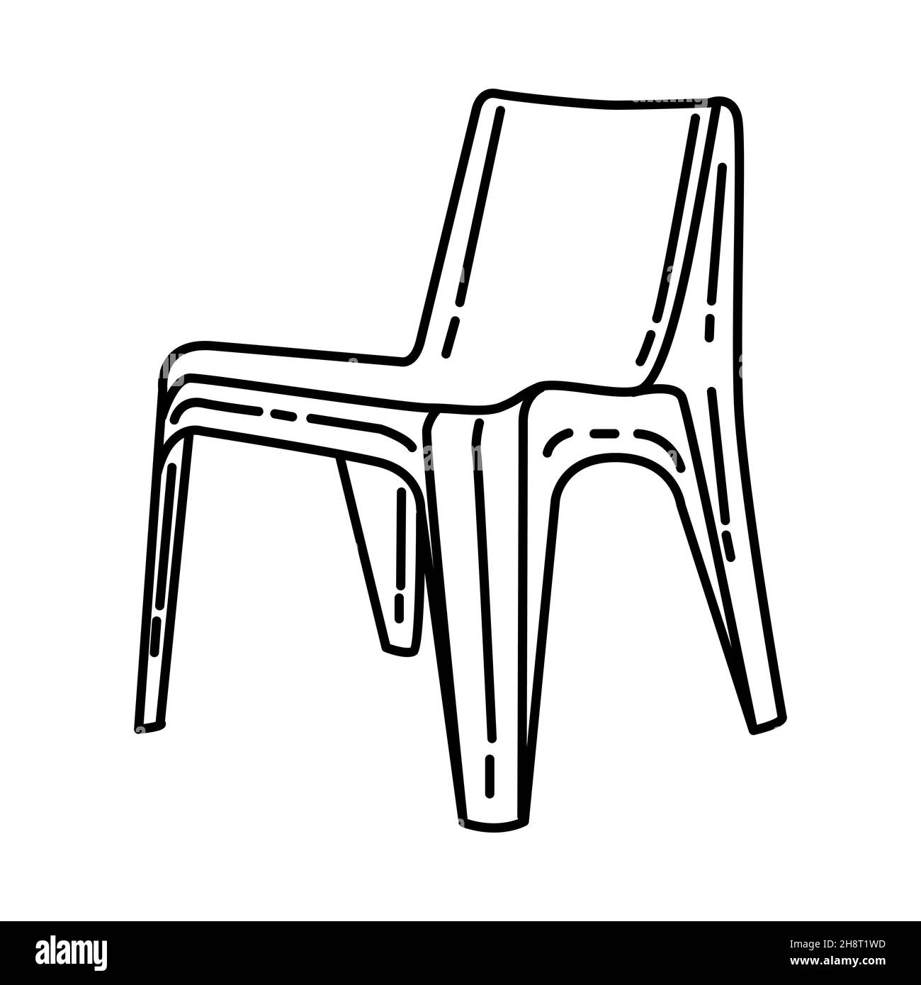 Sedia in plastica parte di Mobili e decorazione Casa disegnata a mano icona Set Vector. Illustrazione Vettoriale