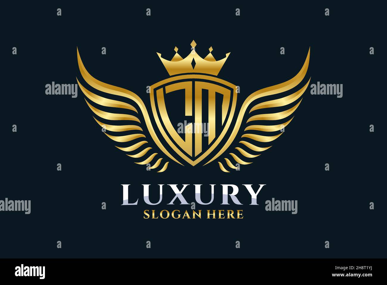 Luxury Royal Wing Letter LM crest Gold color Logo vector, Victory logo, crest logo, wing logo, Vector logo . Illustrazione Vettoriale