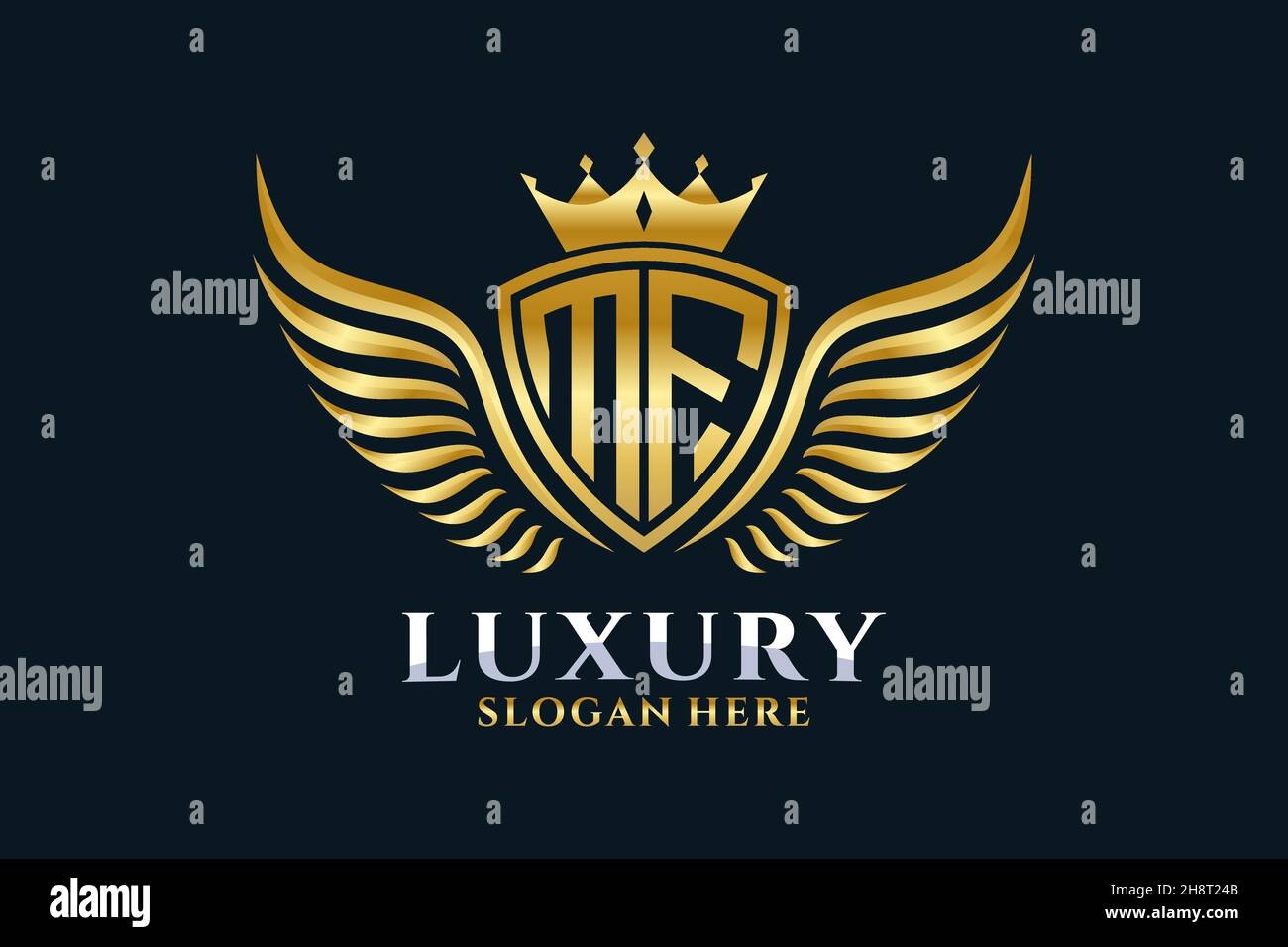 Elegante regale ala lettera MF crest colore oro Logo vettoriale, logo Victory, logo crest, logo wing, logo vettoriale . Illustrazione Vettoriale