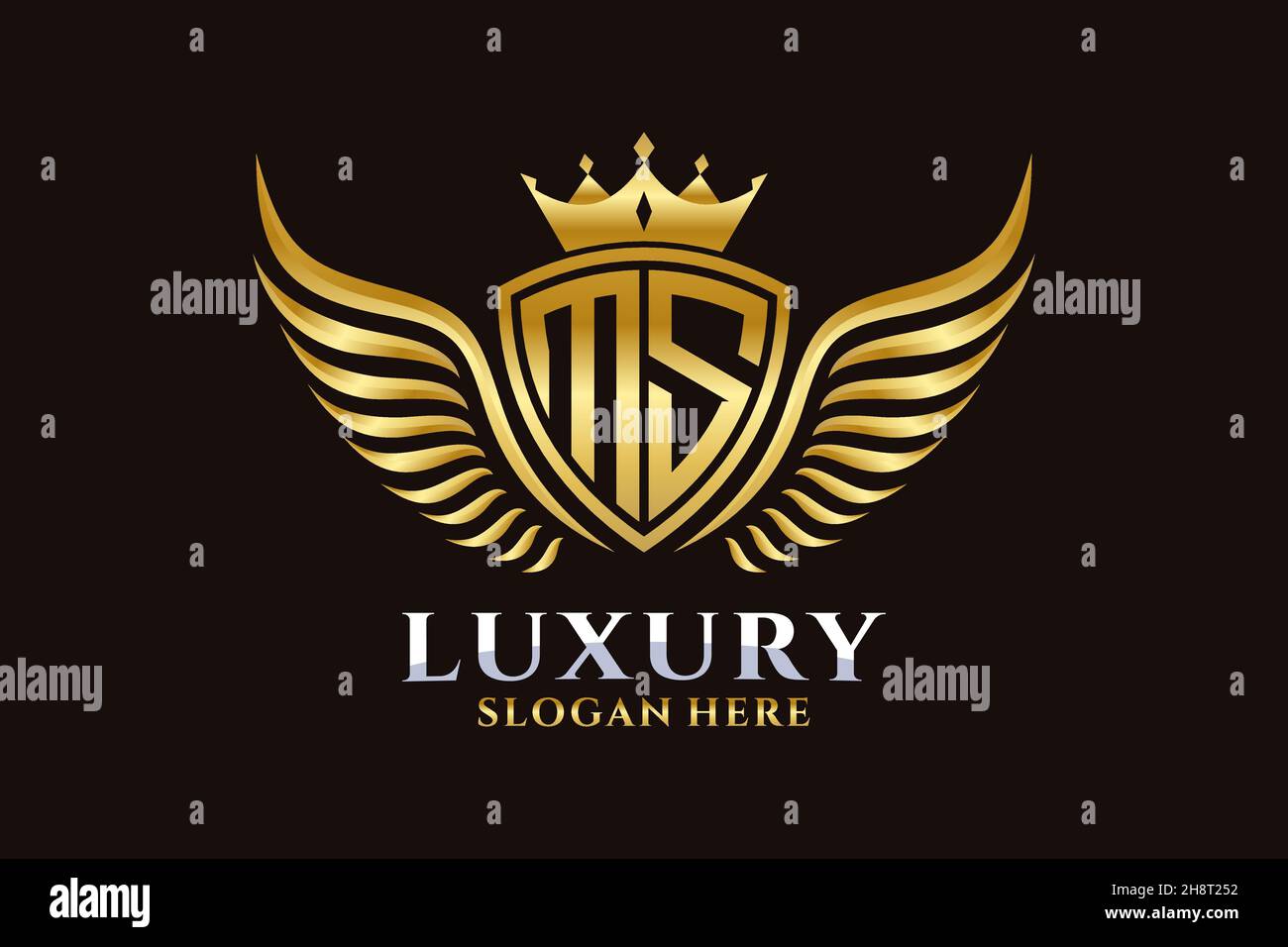 Luxury Royal Wing Letter MS crest Gold color Logo Vector, Victory logo, crest logo, wing logo, Vector logo . Illustrazione Vettoriale