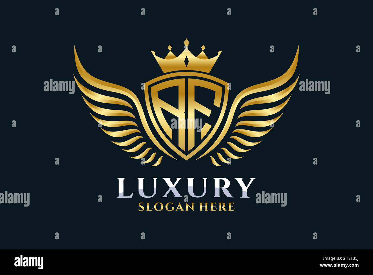 Luxury Royal Wing Letter RF crest colore Gold Logo Vector, Victory logo, crest logo, wing logo, Vector logo . Illustrazione Vettoriale