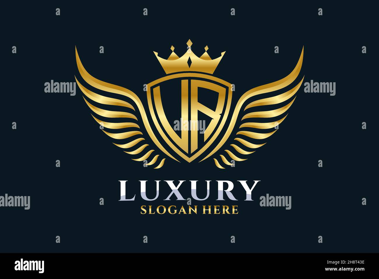Luxury Royal Wing Letter UR crest Gold color Logo Vector, Victory logo, crest logo, wing logo, Vector logo . Illustrazione Vettoriale