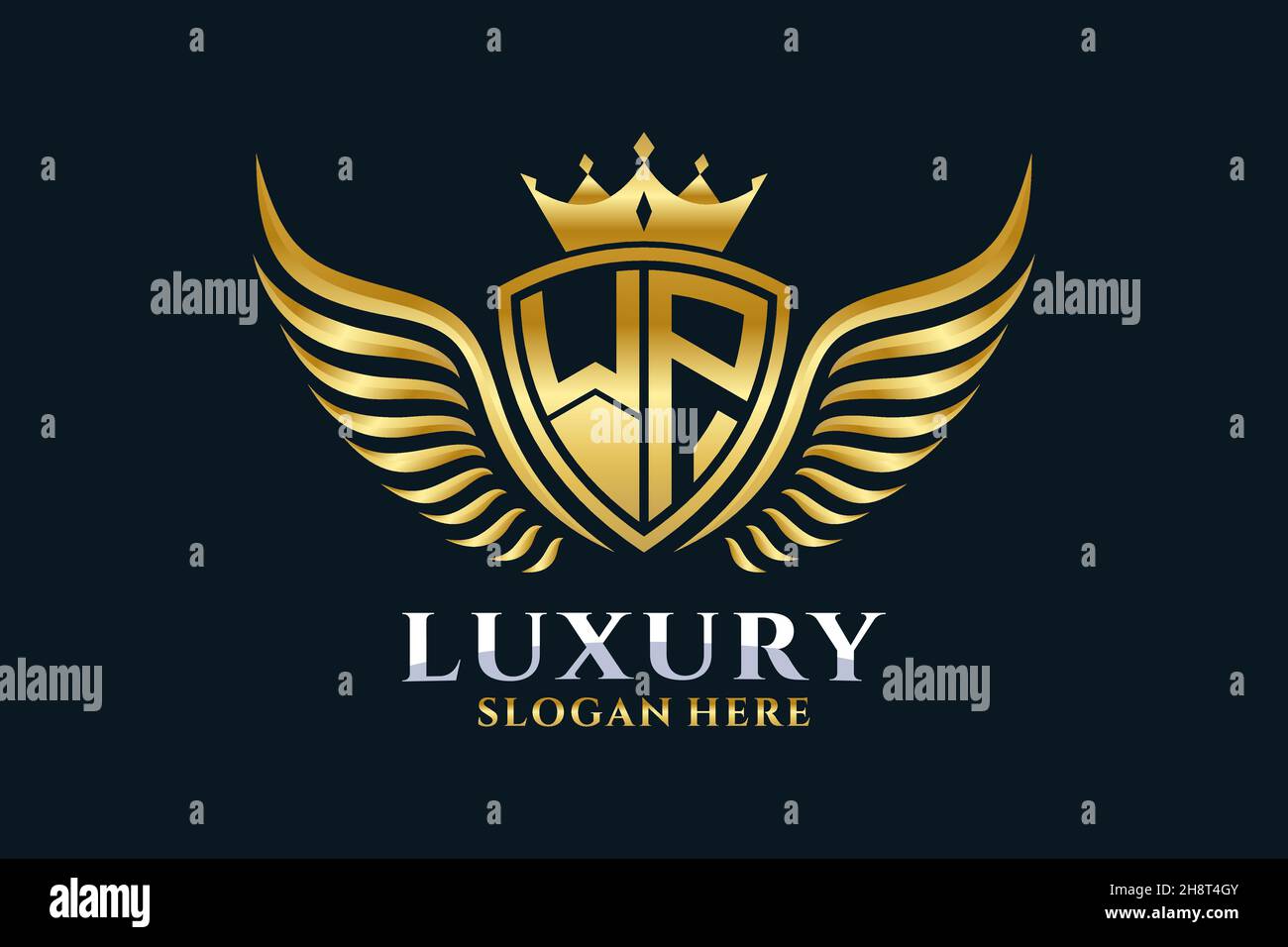 Luxury Royal Wing Letter WP crest Gold color Logo Vector, Victory logo, crest logo, wing logo, Vector logo . Illustrazione Vettoriale