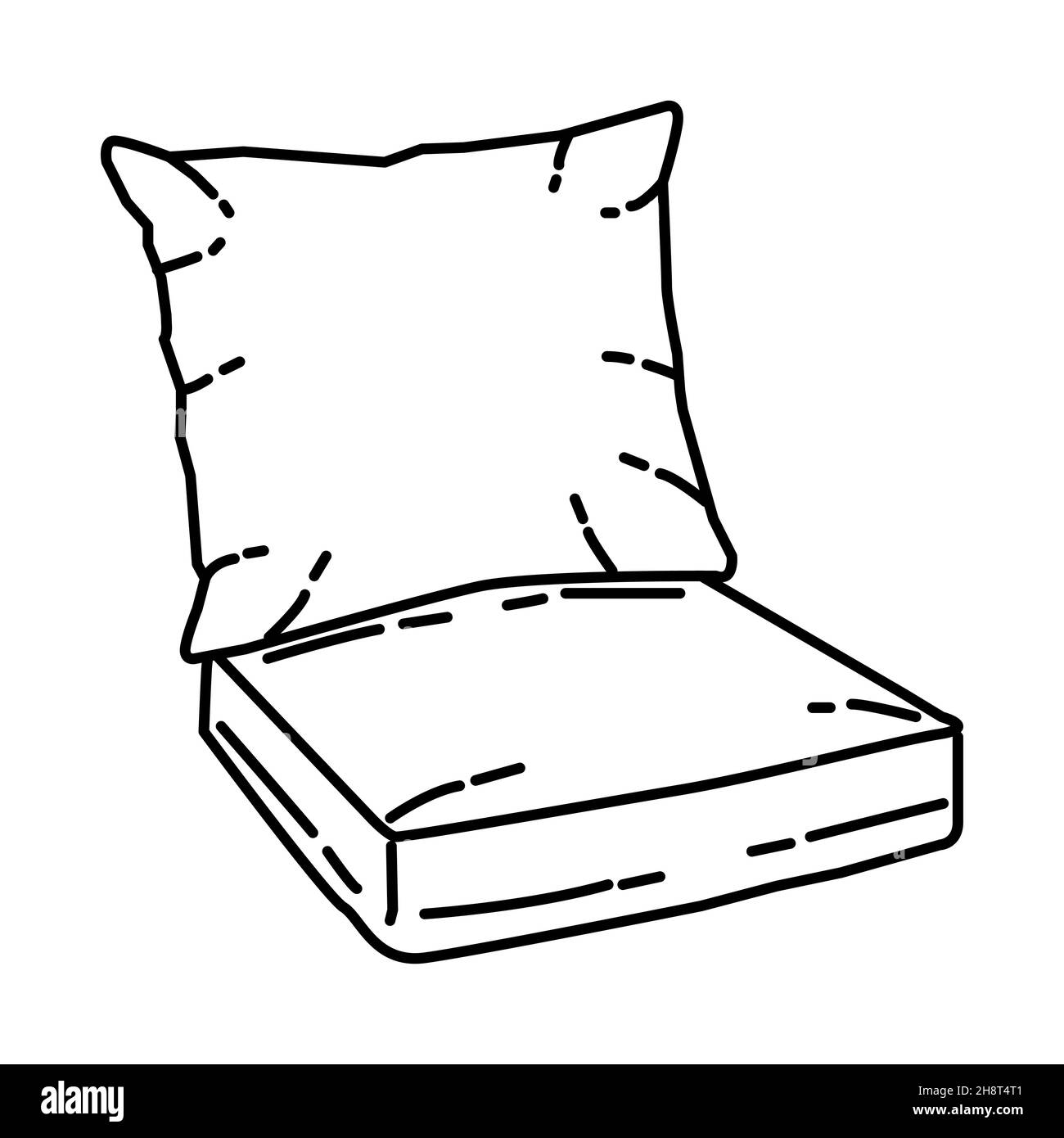 Sedile profondo patio sedia cuscino parte di mobili e Home interni disegnati a mano icona Set Vector. Illustrazione Vettoriale