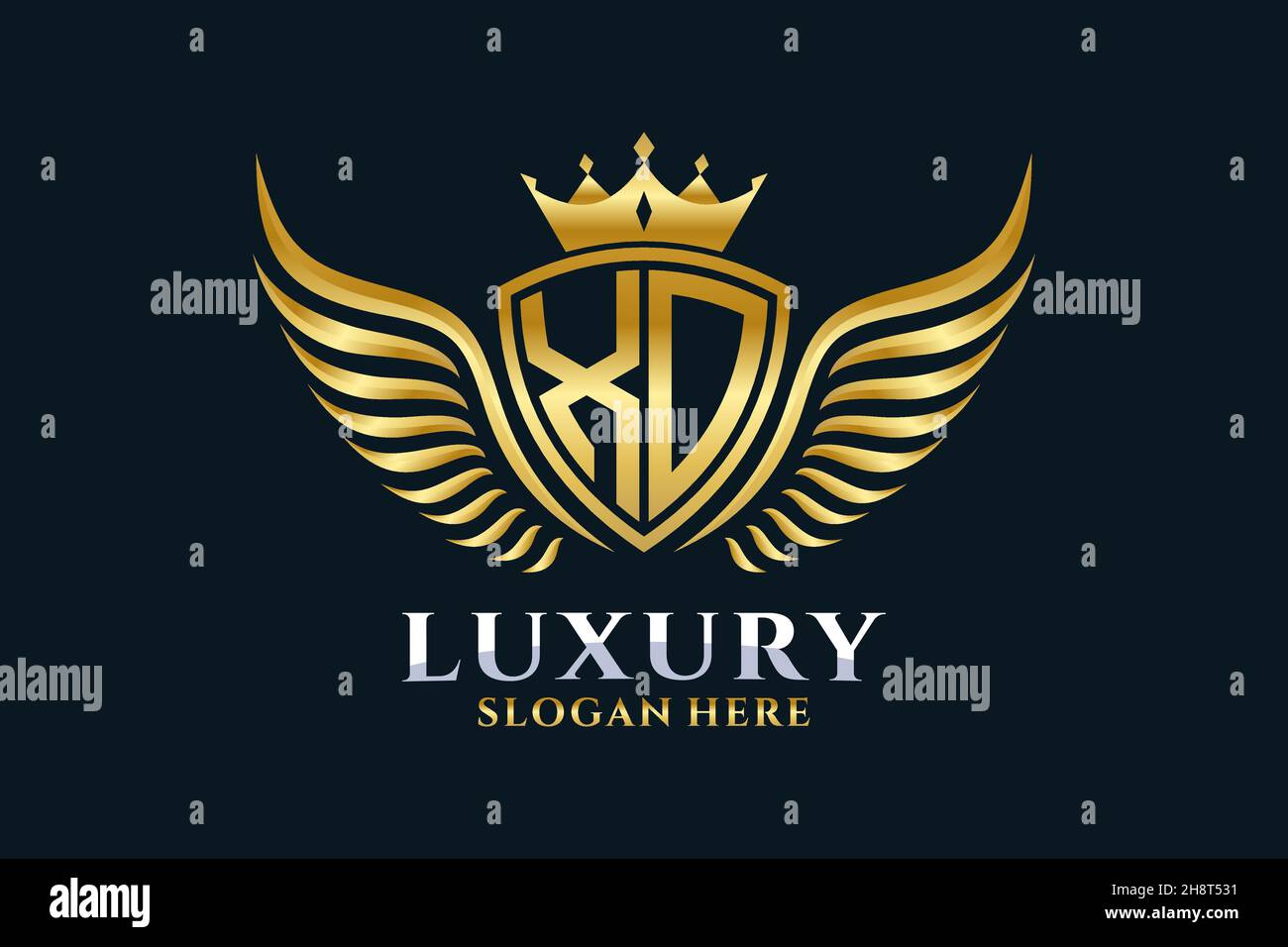 Luxury Royal Wing Letter XO crest Gold color Logo Vector, Victory logo, crest logo, wing logo, Vector logo . Illustrazione Vettoriale