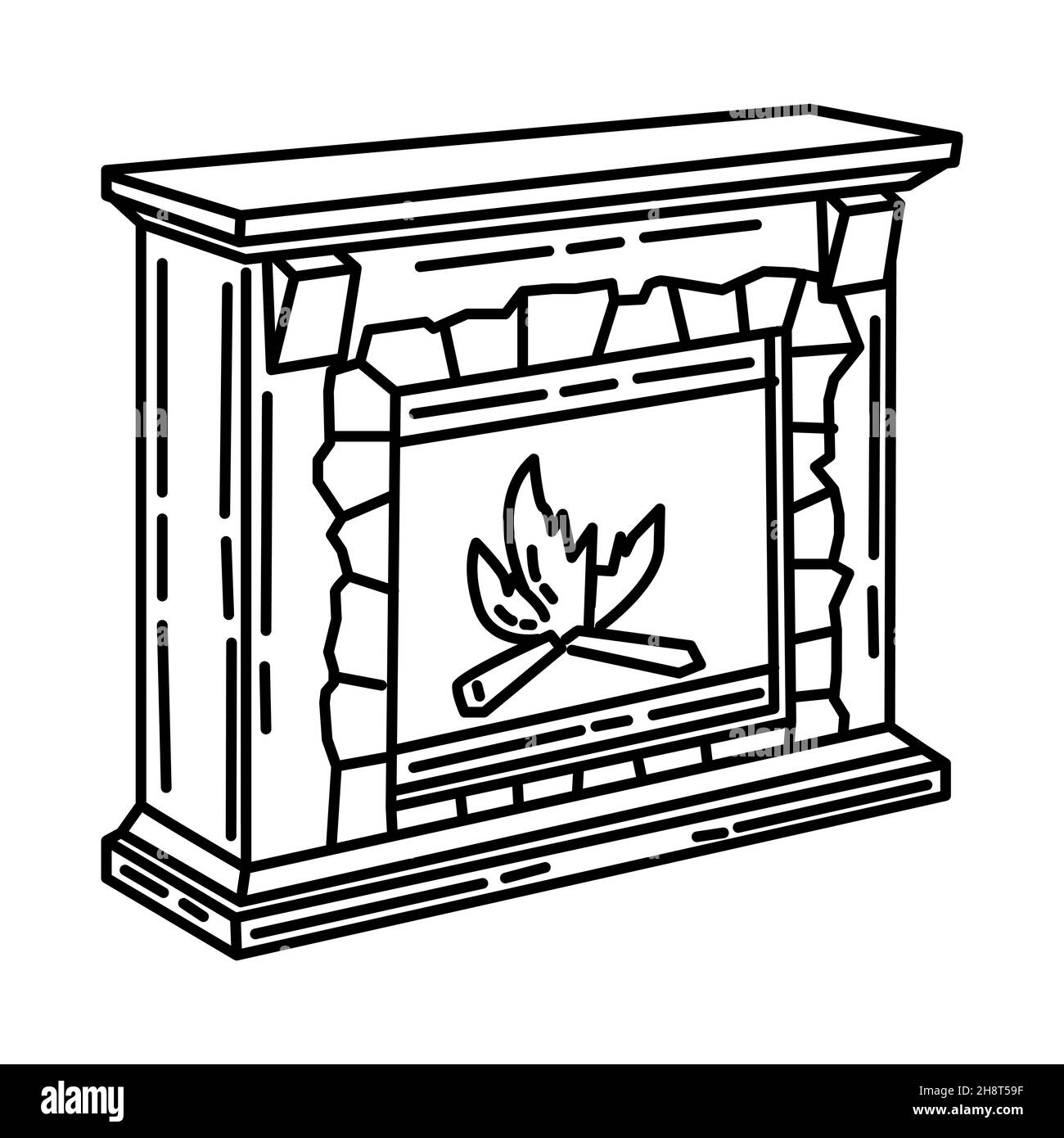 Camino parte di Mobili e Casa interni disegnati a mano icona set Vector. Illustrazione Vettoriale