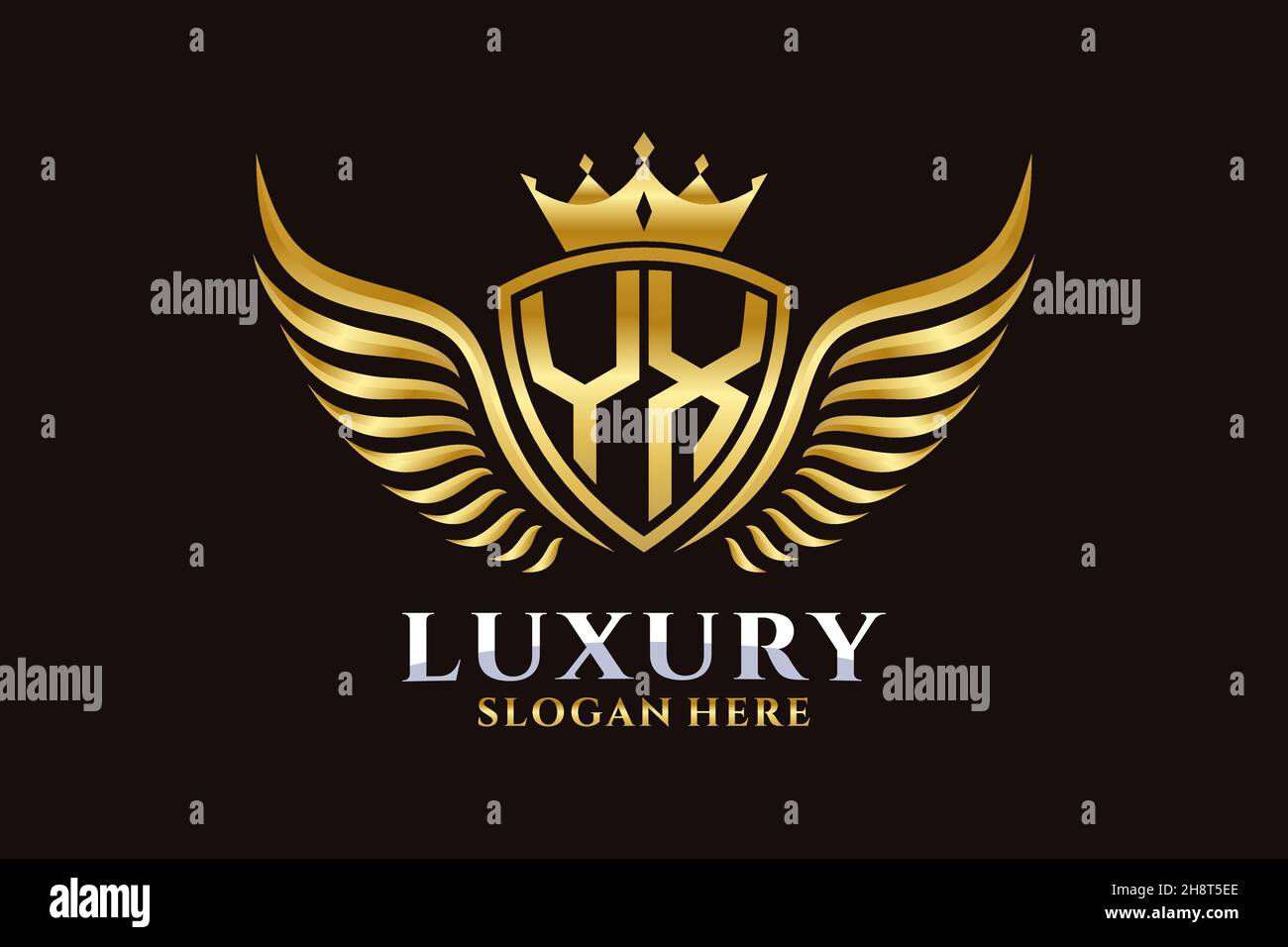 Luxury Royal Wing Letter YX crest Gold color Logo Vector, Victory logo, crest logo, wing logo, Vector logo . Illustrazione Vettoriale