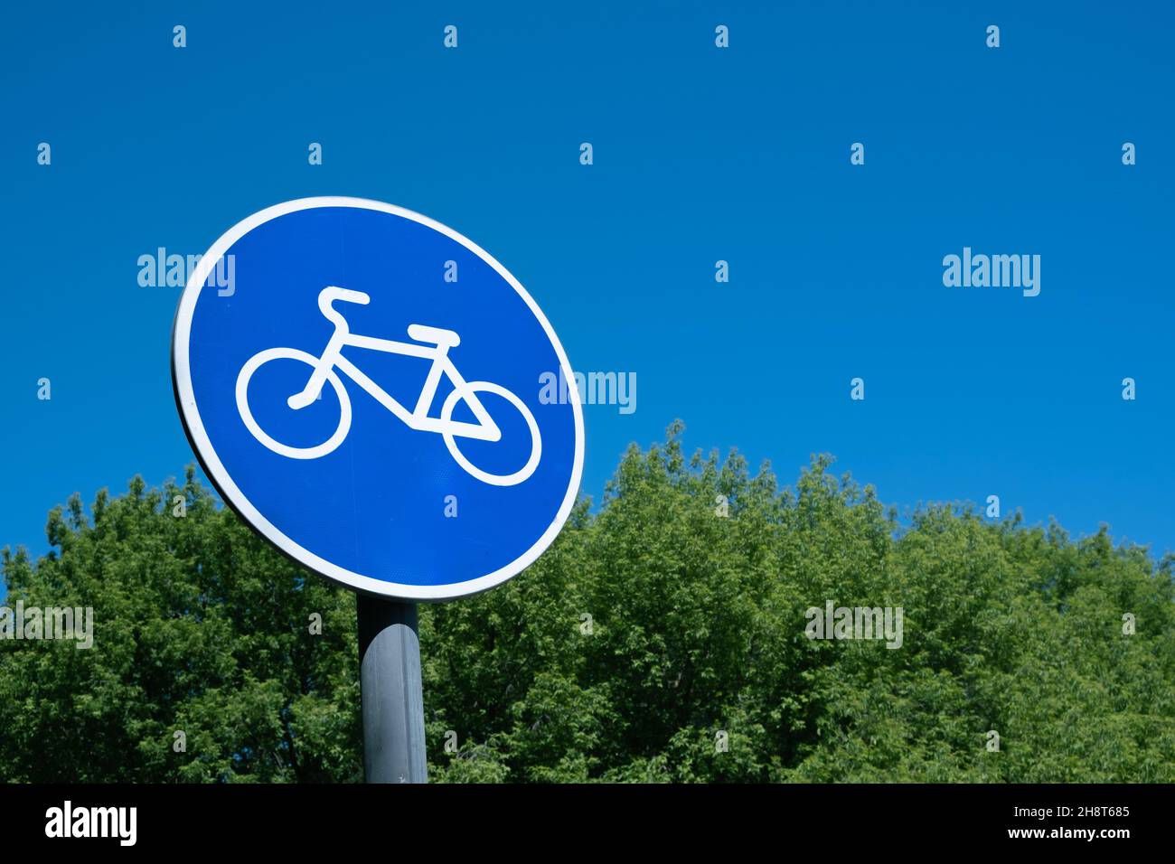 Segnale pista ciclabile e cielo blu. Foto di alta qualità Foto Stock