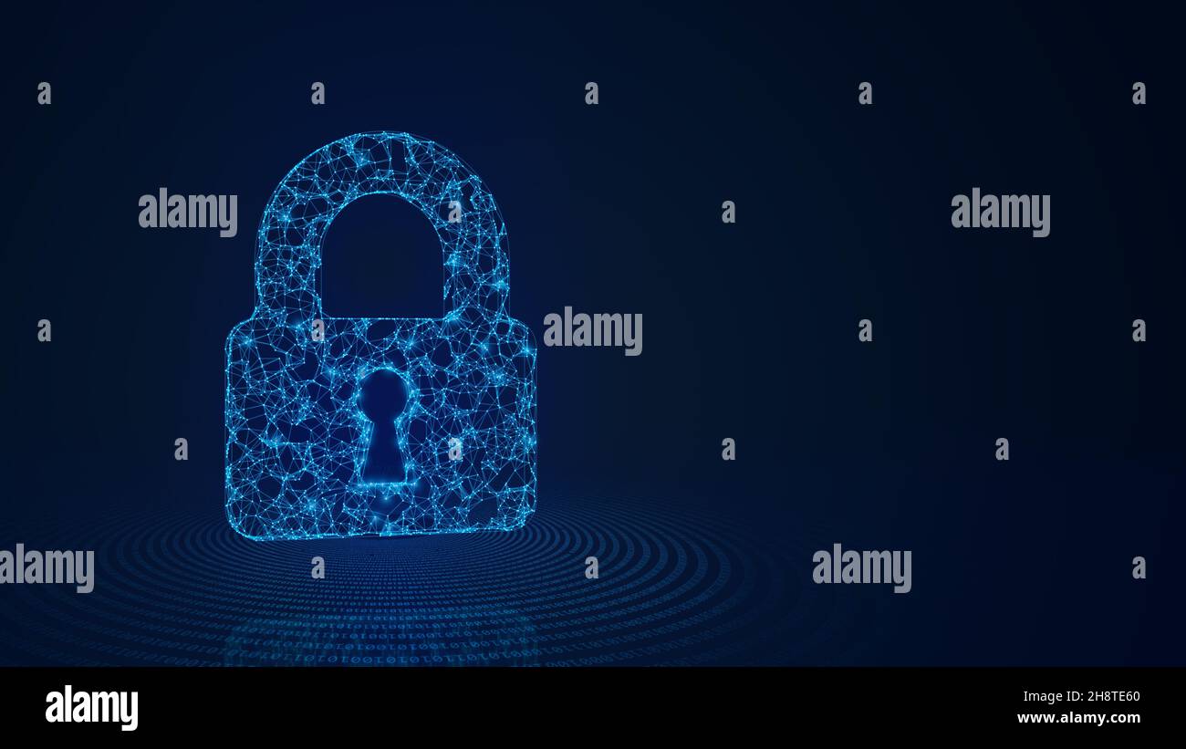 Cybersecurity accesso protetto a Internet sicurezza della rete Privacy Digital Data Padlock Secured background Illustration 3D Render Foto Stock
