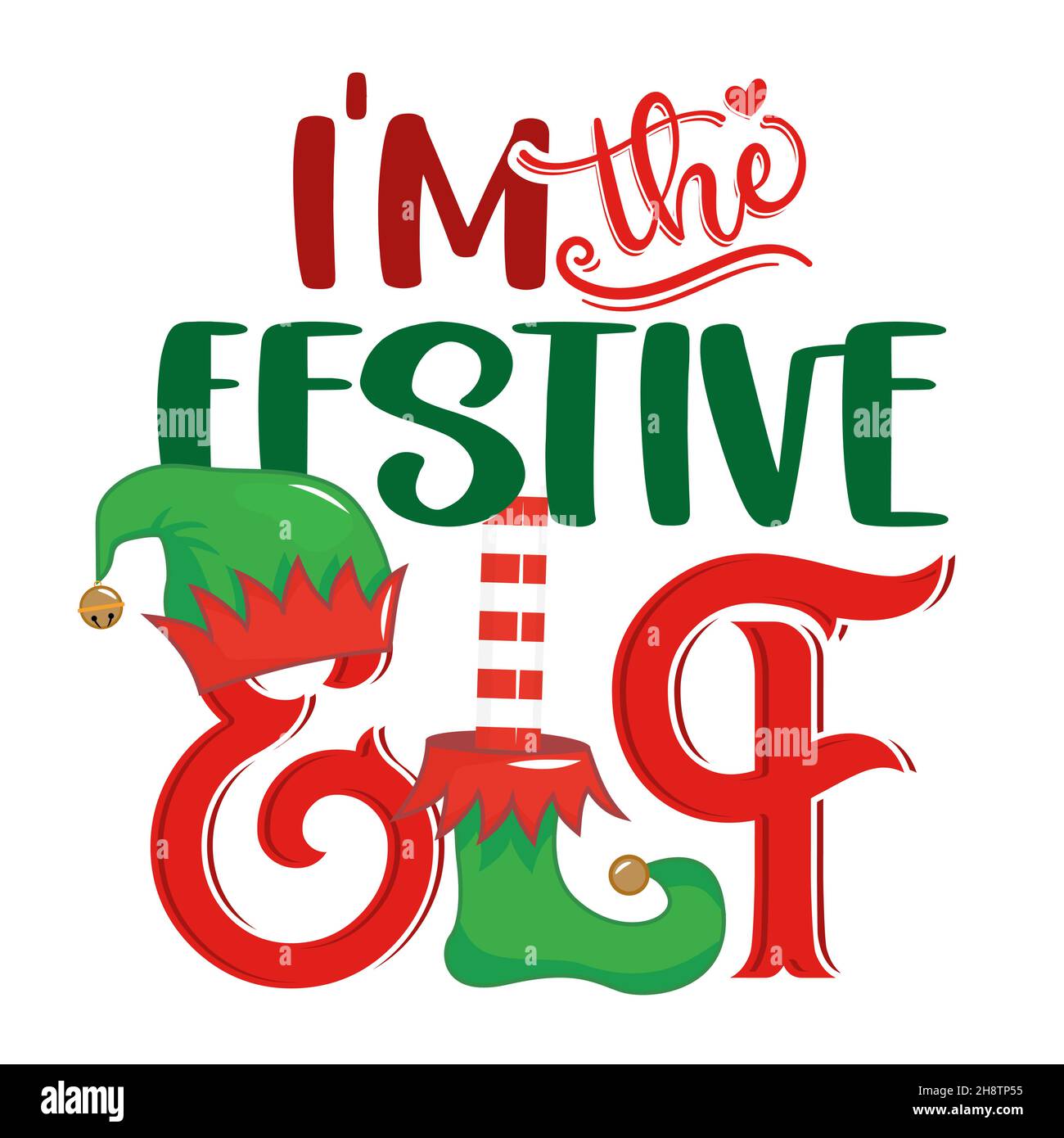 Io sono il Elf festivo - frase per i vestiti di Natale o brutti maglioni. Lettere disegnate a mano per biglietti d'auguri di Natale, inviti. Ideale per t-shirt, mu Illustrazione Vettoriale