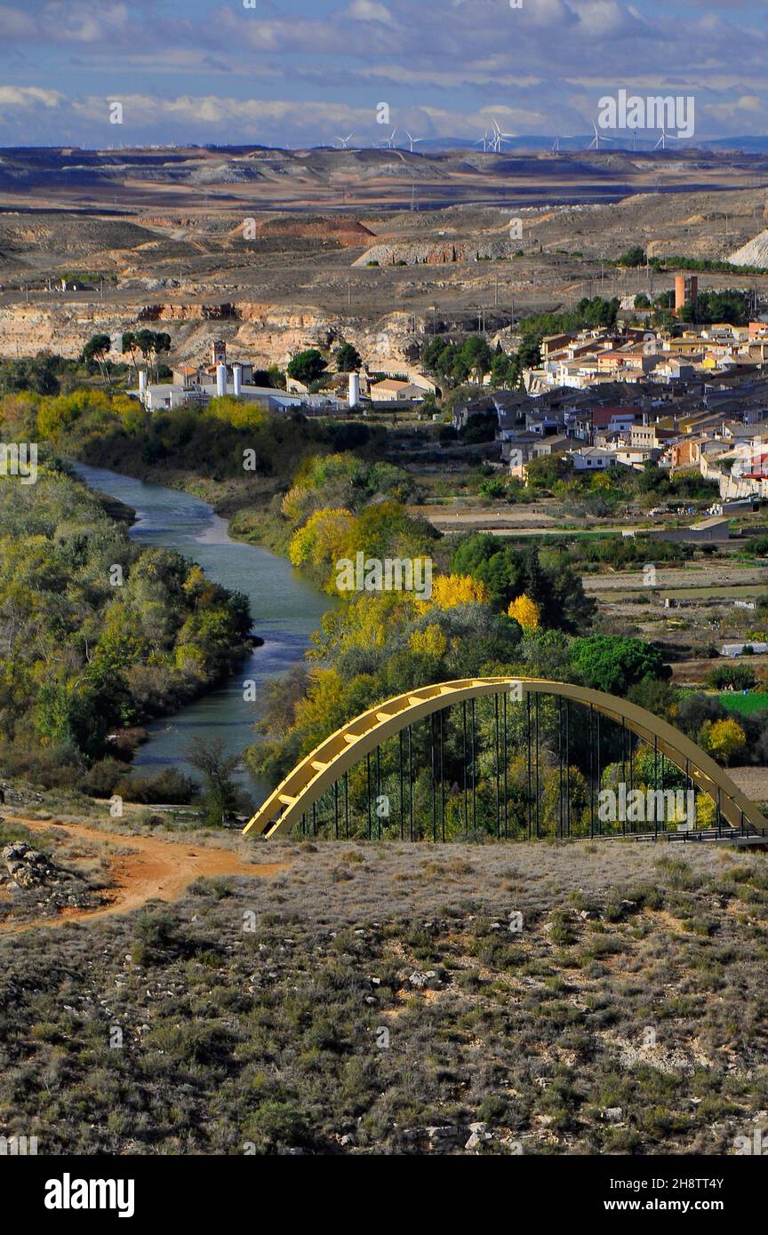 Il fiume Ebro a Sástago, Aragon Spagna 1 Foto Stock