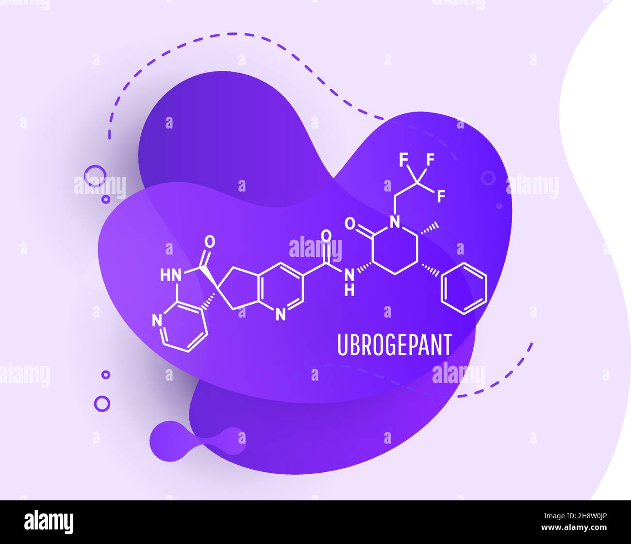 Formula chimica scheletrica della molecola di farmaco dell'emicrania dell'Ubrogepant. Illustrazione vettoriale Illustrazione Vettoriale