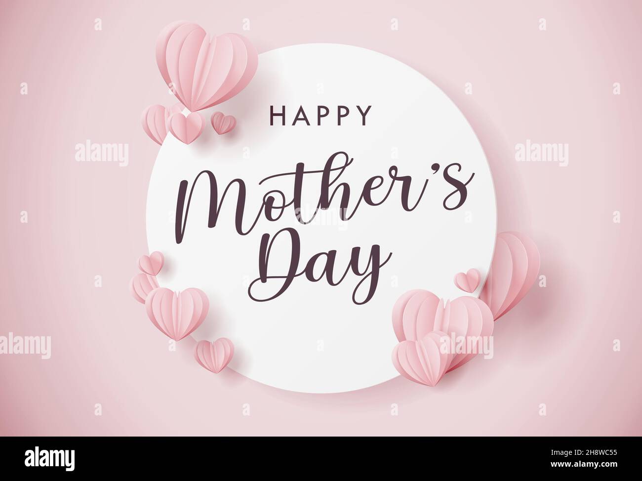 Cartolina madre con elementi volanti in carta su sfondo rosa. Happy Mamma's Day biglietto d'auguri design. Illustrazione Vettoriale
