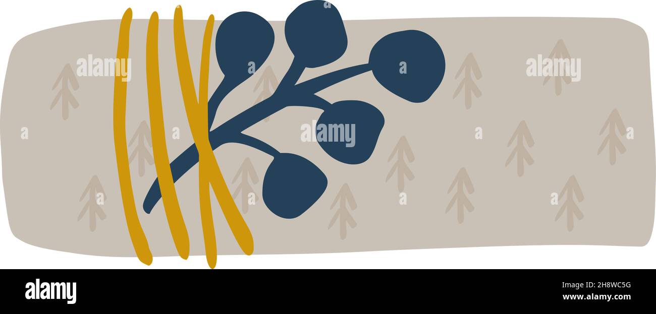 Vettore semplice disegnata a mano di scatola regalo scandinava con ramo. Carino illustrazione di Natale. Elemento per le vacanze di Capodanno, compleanno Illustrazione Vettoriale