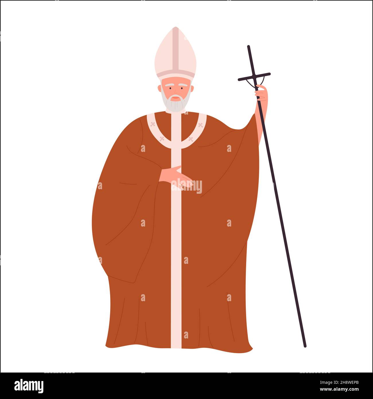 Chiesa cattolica romana vescovo religioso sacerdote. Agente sacro mediatorio tra umanità e illustrazione vettoriale piatta di dio Illustrazione Vettoriale