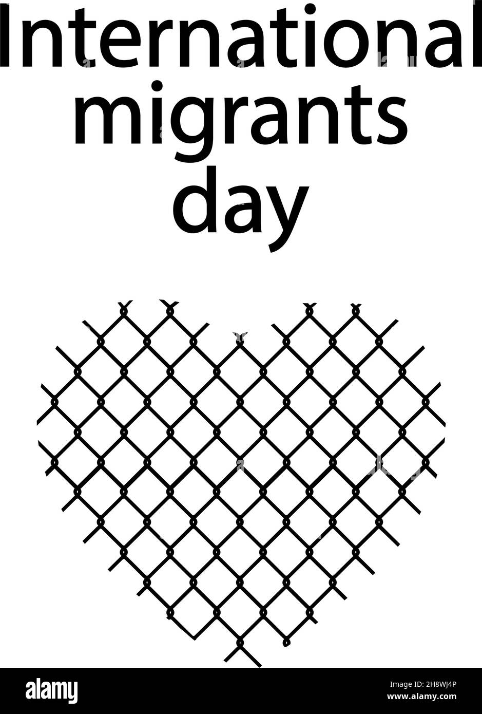 Giornata internazionale dei migranti. Silhouette reticolo cuore. Icona del simbolo dell'illustrazione Illustrazione Vettoriale