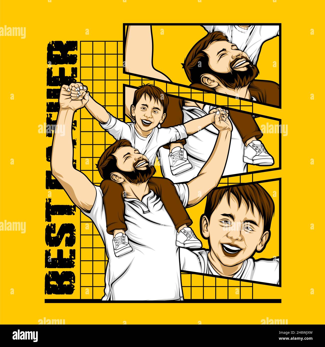 illustrazione di rapporto del padre e del figlio con sfondo impressionante Illustrazione Vettoriale